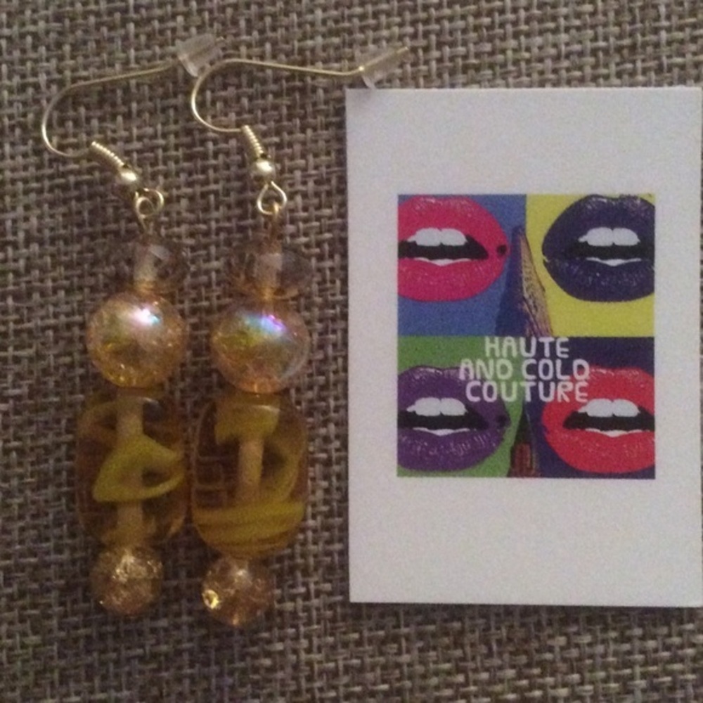 NEW Handmade Floral Pale Gold Glass  Earrings